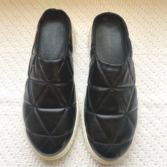 AEROSOLES Shoes - New Aerosoles Woman’s Black Quilted Ella Slip On mules Faux Leather black